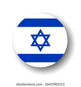 Israel flag - flat vector circle icon or badge with dropped shadow.