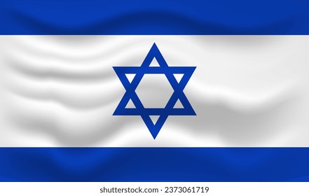 Israel Flag Flying. Waving Israeli national flag. Vector Illustration.