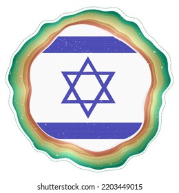 Israel flag in frame. Badge of the country. Layered circular sign around Israel flag. Classy vector illustration.