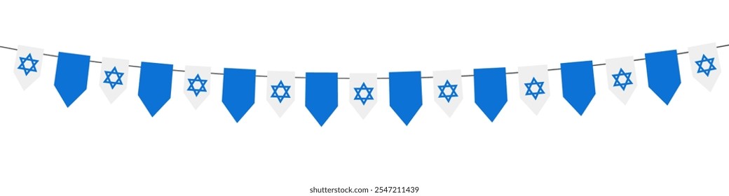 Israel flag garland isolated on white background. Bunting for Israeli independence Day concept. Vector illustration