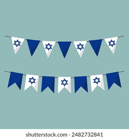 Israel flag garland, a string of triangular party flags, as a festive decoration.