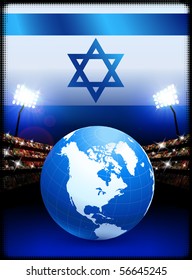 Israel-Flagge mit Globe auf Stadionhintergrund - Originalillustration