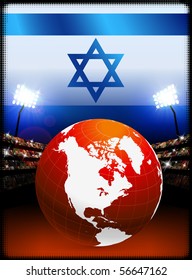Bandera de Israel con el globo sobre el fondo del estadio Ilustración original