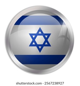 Israel flag - glossy circle button displays a colorful flag representing a country cultural identity and heritage. The essence of national pride and unity.