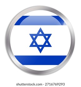 Israel flag - glossy circle button in metal frame displays a colorful flag of a country cultural identity and heritage. The essence of national pride and unity.