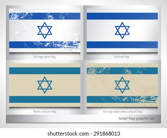 Israel flag graphic set with a grunge effect texture and retro colours. Grunge effect can be cleaned easily.