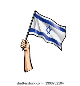 Israel flag and hand on white background. Vector illustration