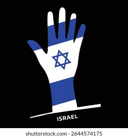 Israel Flag Hand Symbol Flat Style Correct Colors Editable EPS Vetor for Awareness Posters Banners Editorial News Social Media, fundo preto.