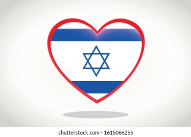 Israel Flag in Heart Shape. Heart 3d Flag of Israel, Israel flag template design.