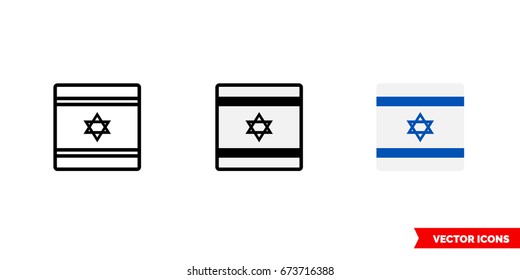 Israel flag icon of 3 types: color, black and white, outline. Isolated vector sign symbol.