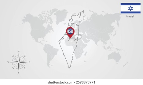 Israel flag icon design with map outline, Template with the national flag and map 
