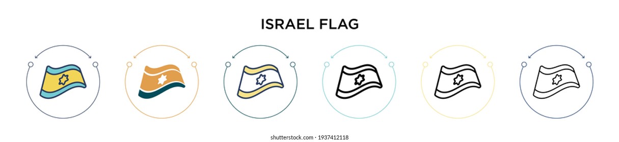 Israel flag icon in filled, thin line, outline and stroke style. Vector illustration of two colored and black israel flag vector icons designs can be used for mobile, ui, web