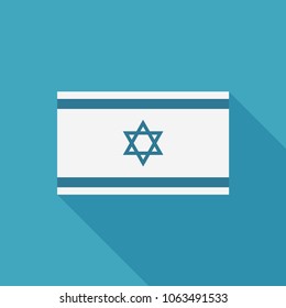 Israel flag icon in flat long shadow design. Israel Independence Day holiday concept.
