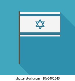 Israel flag icon in flat long shadow design. Israel Independence Day holiday concept.