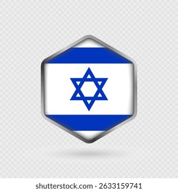 Israel Flag Icon in Hexagon Shape.