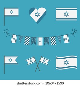 Israel flag icon set in flat design. Israel Independence Day holiday concept.