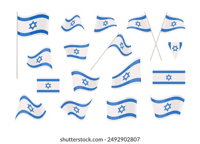 Israel flag icon set isolated on a white background.