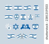 Israel flag icon set vector isolated on a gray background. Israeli Flag graphic design element. Flag of Israel symbols collection. Set of Israel flag icons in flat style