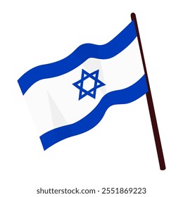 Vector de icono de la bandera de Israel en estilo plano. Bandera de Israel icono moderno. Saludando en el viento en el polo. La bandera nacional de Israel ondea en el viento. Símbolo nacional.