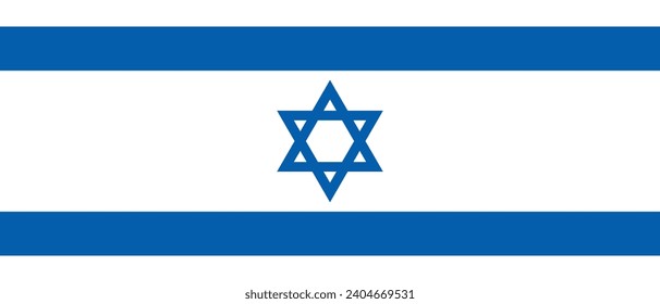 Israel flag. A long banner. Standard color. A rectangular flag. Computer illustration. Flag icon. Digital illustration. Vector illustration.