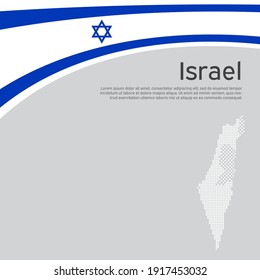 israelische Flagge, Mosaikkartenhintergrund. Israels Flagge auf weißem Hintergrund. Nationales Poster. Staat israeli patriotic Flyer, Banner. Bücherei für Unternehmen. Flachstil. Vektordesign, Vorlage