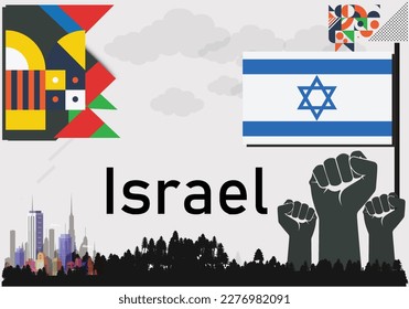 Israel Flag and National or Independence day design for Israel flag. Modern retro red green star  traditional abstract icons. Vector illustration.