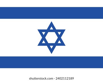 Israel flag. The official ratio. Flag icon. Standard color. Standard size. A rectangular flag. Computer illustration. Digital illustration. Vector illustration.