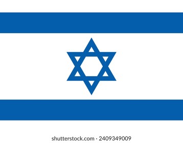 Israel flag. The official ratio. Flag icon. Standard color. Standard size. A rectangular flag. Computer illustration. Digital illustration. Vector illustration.