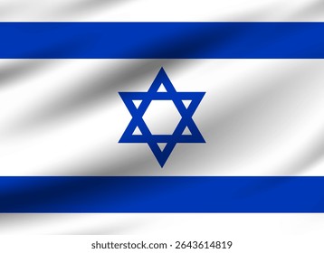 Israel flag. The official ratio. Standard size. The wavy flag. Standard color. Flag icon. Digital illustration. Computer illustration. Vector illustration.