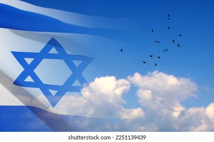Israel flag on background of sky. Patriotic background. EPS10 vector