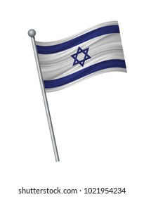 Israel flag on the flagpole. Official colors and proportion correctly. waving of Israel flag on flagpole, vector illustration isolate on white background.