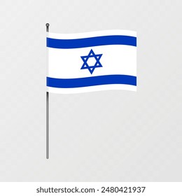 Israel flag on flagpole. Vector illustration.