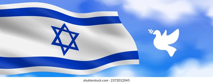 israel flag on sky background dove silhouette peace symbol vector illustration