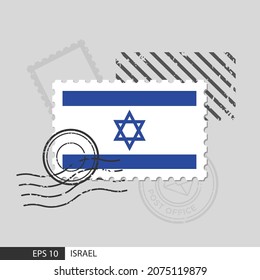 Israel flag postage stamp. Isolated vector illustration on grey post stamp background and specify is vector eps10.