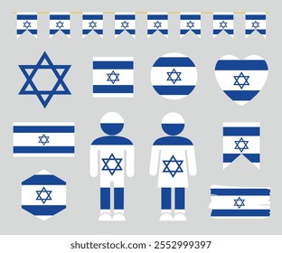 Israel flag set. Isolated Israel flag on white background