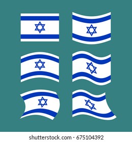 Israel flag set. Israeli banner ribbon. Jewish Symbol of State
