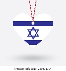 Israel flag in the shape of a heart with hang tags