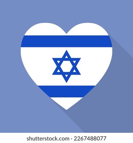 Israel flag in the shape of heart. Isolated on light blue background. Vector flat illustration.