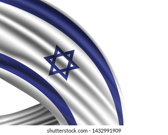 Israel flag of silk with copyspace for your text or images and White background