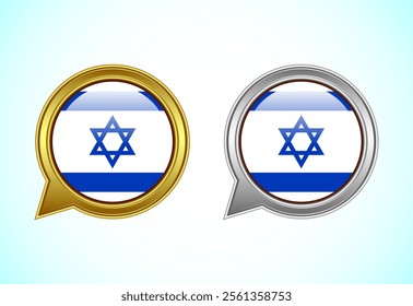 Israel flag speech bubble. Speaking flag icon in gold and silver color