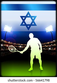 Israel Flag and Tennis Player on Stadium Background Original Illustration