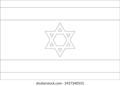 Bandera de Israel - delgada trama de contorno de vector negro aislado sobre fondo blanco. Listo para colorear.