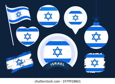 israel flag vector collection. big set of national flag design elements in different shapes for public and national holidays in flat style.