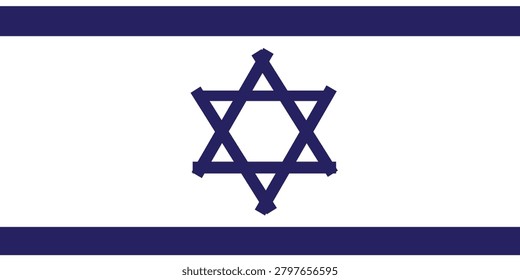 Israel Flag Vector Illustration Close Up with Blue and White Stripes