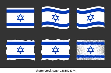 Israel flag vector illustration set, official colors of State of Israel flag