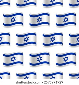 Israel flag vector seamless pattern Realistic wavy flags on white background with shadow underneath