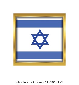 Israel Flag Vector Square Icon - Illustration, Flag of Israel. Abstract concept, icon,golden square, button. Raster illustration on white background.