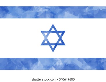 Israel Flag. Vector watercolor illustration. Blue background. 