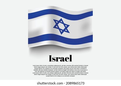 Israel flag waving form on gray background. Vector illustration.