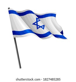 Israel Flag Waving on Pole as National Country Attribute Vector Illustration